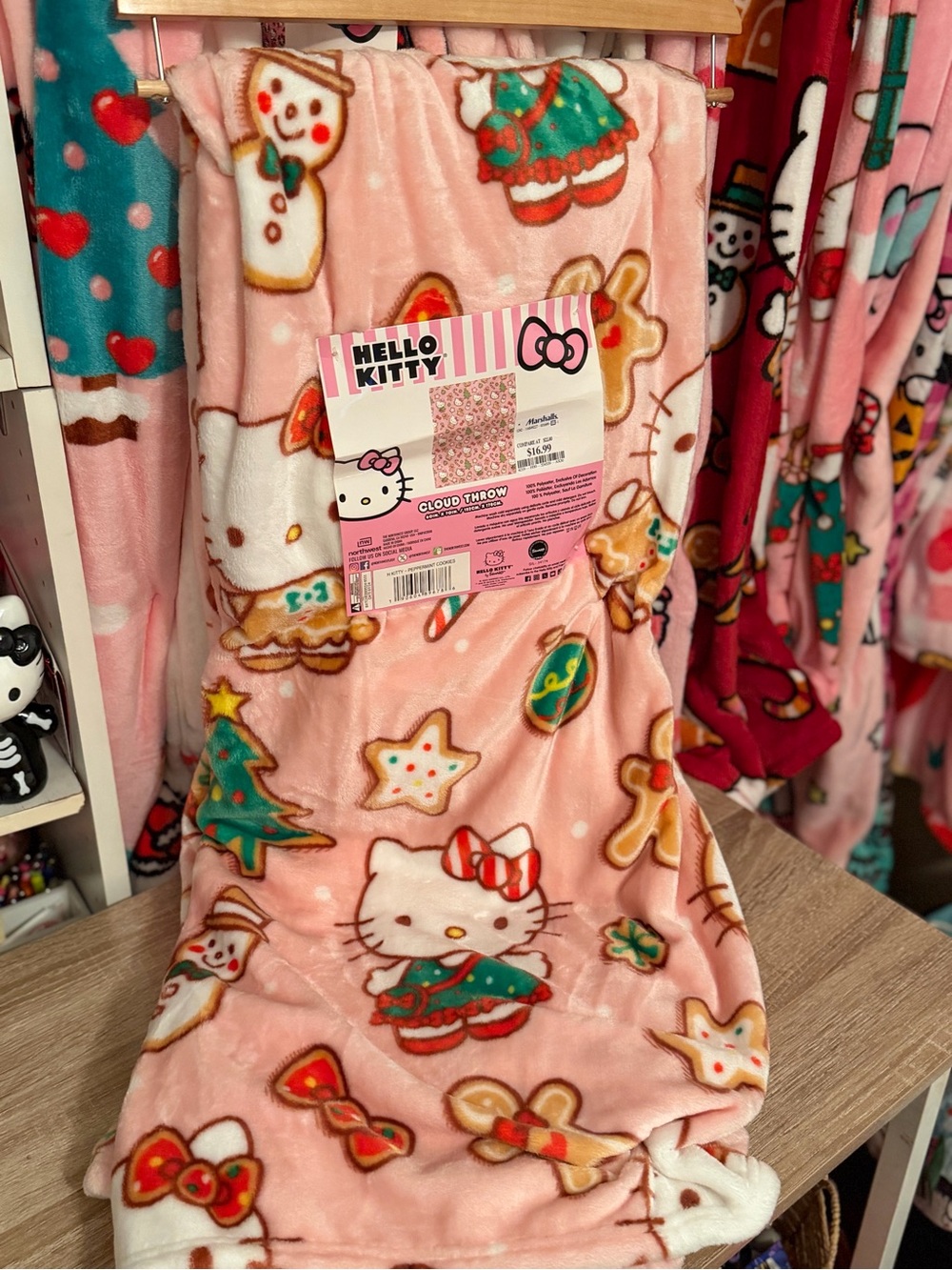 Northwest Hello Kitty Pink Holiday Plush Throw Blanket